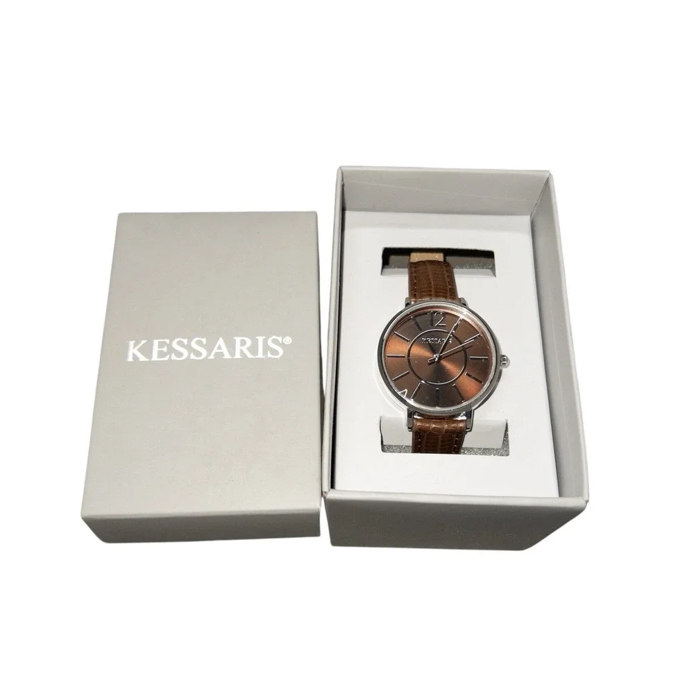 NIB Kessaris Womens 34mm Brown Watch Leather‎ Band